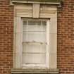 Detail.  Window with moulded architrave and keystone on S elevation of Main Sandhurst Barrack Block.