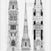 Elevations of old cathedral spire.
