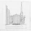 Sketch perspective of cathedral.