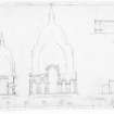 Comparative sections of St Peter's Cathedral, Rome, St Paul's Cathedral, London, Liverpool Metropolitan Cathedral, Guidford Cathedral and new Coventry Cathedral.