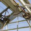 Interior. Detail of mechanism for opening roof vents in glasshouse at Achnagairn.