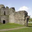 Interior.  From E showing NW tower, Water Gate and courtyard.