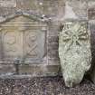 Detail of gravestones built into church wall