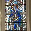 Interior. S Wall Detail of stained glass window of The Sower by William Wilson 1946