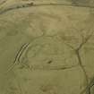 Oblique aerial view centred on the remains of the settlement and earthwork, taken from the NW.