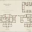 Lithograph showing ground and bedroom floor plans and ground plan of stable offices.