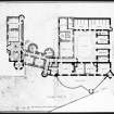Ballindalloch Castle.
Mechanical drawing.
Plan of ground floor as prepared in 1848 with a view to the grand entrance, abandoned, also alteration adopted under third contract. 'No. 27'.
Titled: 'Ground Floor'. 1848. 
Signed: 'Mackenzie and Matthews'.