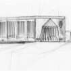 Elevation from W including Chapel of Unity and porch.