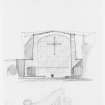 Perspective of cathedral and alternative sketch elevation of Great West Window.