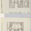 Digital copy of page 22 verso: Ink sketch plans ground floor and of Baronial Halls, kitchen, etc at Borthwick Castle, 1855/6
'MEMORABILIA, JOn. SIME  EDINr.  1840'