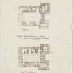 Digital copy of page 45 verso: Ink sketch plans of First and Second Floors of Crookstone Castle, near Paisley, with letter written on back.
Insc. "Castle of Crookstone, near Paisley, Renfrewshire. Monday 18th September 1848"
'MEMORABILIA, JOn. SIME  EDINr.  1840'