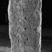 View of rear face of stone showing pictish symbols (B&W)