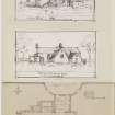 Digital copy of page 47v/1. Ink sketches of Abercorn Church from NW, from S and plan.
'MEMORABILIA, JOn. SIME  EDINr.  1840'