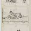 Digital copy of page 48 verso: Ink sketches showing Uphall Church from SW, from SE, from N and a norman door.
'MEMORABILIA, JOn. SIME  EDINr.  1840'.