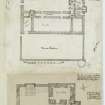 Digital copy of page 54: Ink sketch plans of Ground and Second Floor of Castle Campbell.
'MEMORABILIA, JOn. SIME  EDINr.  1840'