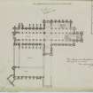 Digital copy of page 59: Ink sketch plan of Dunfermline Abbey, with written detail of inscription from a monument
Insc. "Plan of Dunfermline Abbey, restored, showing ye Church in original state. Extended 19th July 1841. J.S."
'MEMORABILIA, JOn. SIME  EDINr.  1840'