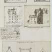 Digital copy of page 64: Ink sketches of Kilconquhar House (Castle) and Balcarres Chapel.
'MEMORABILIA, JOn. SIME  EDINr.  1840'