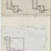 Digital copy of page 76 verso: Ink sketch plans of Second and Third Floors and site plan of Doune Castle.
'MEMORABILIA, JOn. SIME  EDINr.  1840'