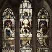 Interior.  Steven Chapel.  View of stained glass window by Heaton, Butler & Bayne of Summer at Emmaus