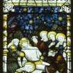 Interior. Detail of stained glass by Charles E Kempe