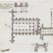 Digital copy of page 24a verso: Ink sketch plan of Roslin College Church, with letter written on back.
Insc.: 'Roslin College Church, St Matthew's -AD 1446. Erected by Wm.St.Clair or Sinclair, Prince of Orkney'
'MEMORABILIA, JOn. SIME  EDINr.  1840'