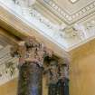 Interior. Ground floor. Entrance hall. Ceiling cornice and supporting columns. Detail