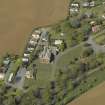 General oblique aerial view centred on the house with caravan park adjacent, taken from the SE.