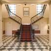 Internal view of the ground floor entrance hall and staircase, Aberlour House, Moray.