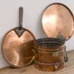 Interior. Ground floor, old kitchen, detail of copper pans