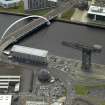 Oblique aerial view centred on the bridge with Finnieston Cantilever Crane adjacent, taken from the N.