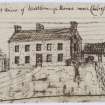 Digital copy of page 57 verso: Ink sketch of West Grange House near Culross, from South East
Insc. "South East view of West Grange House near Culross, 1806. J.Sime"
'MEMORABILIA, JOn. SIME  EDINr.  1840'