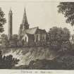 Digital copy of page 82v. Engraving of Brechin Church.
Insc.: 'Church of Brechin'.
'Memorabilia, Jon. Sime  Edinr.  1840'.