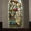 Interior. Nave stained glass window  by A Ballantine & Son 1906 . Detail