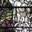 Interior. Detail N Transept Stained glass window by Douglas Strachan dated 1914 of The Creation