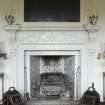 Interior. White drawing room, detail of fireplace
