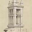 Drawing of the belfry at Tibbermore Church.