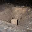 Interior. Ground floor. Kiln area. Top of square-shaped funnel arrangement above firebox. This concentrats the heat upwards to the perforated kiln floor above.