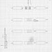 Digital copy of excavation drawing: Preston Hawe.
Trench plan of area in NW corner of inner enclosure showing track  in trenches A2-7/54 (see also DP 033135).