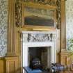 Interior.  Blue Room (Woman's House), showing white marble fireplace with 17th centry painting of a view of Edinburgh above.