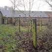 View of S end of courtyard, S range to left of image.