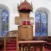 Interior. Pulpit and communion table.