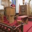 Interior. Pulpit and communion table.