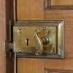 Interior. Ground floor. Dining room. Brass door lock. detail