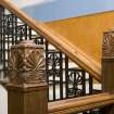 Interior. 1st floor, staircase, detail of carved newel posts