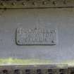 Detail from SE of makers plate 'Somervail & Co, Dalmuir Iron Works, Dalmuir' on Bowland Station road underbridge.