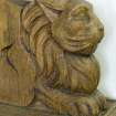 Interior. Ground floor. South west room. Detail of carved animal (lion) head.