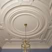 Interior. Queen Margaret College building. Ground floor. South side office. Ceiling and cornice plasterwork.