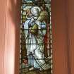 Interior. SE corner Henry Ballantyne memorial stained glass window. Detail Christ the Sower by A Ballantine & Gardiner c.186