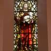 Interior. N side Good Shepherd stained glass window. Detail