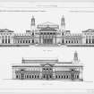 Glasgow, Kelvingrove Park, Art Galleries.
Competition design - front elevation and elevation to Gray Street.
Insc: 'The Glasgow Art Galleries & Museum Competition. Kelvingrove, Glasgow. Design by Messrs Malcolm Stark and Rowntree, Archts'.
